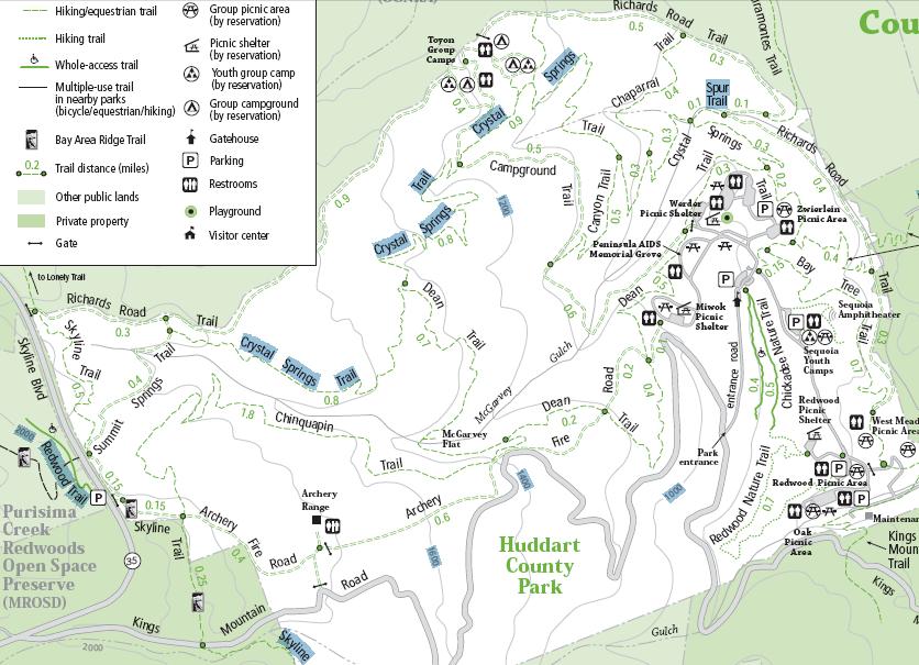 Huddart Park Trail Map Hiking In Huddart Park, Purisima Creek, Corte De Madera, Wunderlich Park